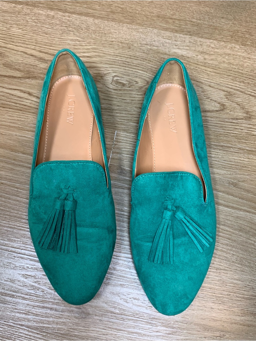 J.Crew Factory Green Faux Suede Tassel Loafers Size 9.5